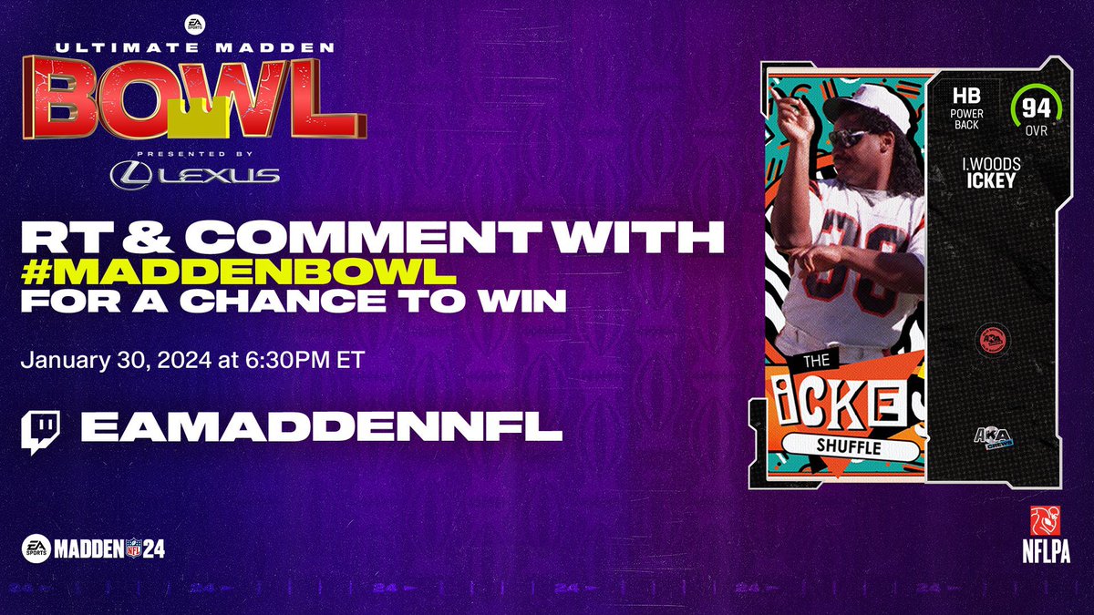 ItzLiveee's tweet image. It’s #MaddenBowl Time❗️$1,000,000 ON THE LINE. 😳

🚨 RT &amp;amp; Comment for a chance to win a FREE 94 OVR Ickey Woods 🔥🚨

Tune in now 👉🏽  twitch.tv/eamaddennfl