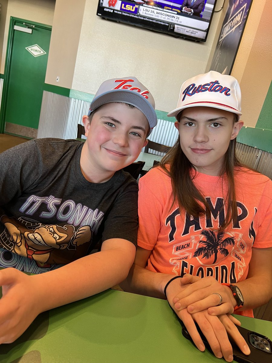 asaharrison07's tweet photo. My kids got Ruston and Tech hats for Xmas and I was super impressed with the quality!! @ryan_23h killed it with these designs! ❤️💙 https://t.co/nEYux0BvKr