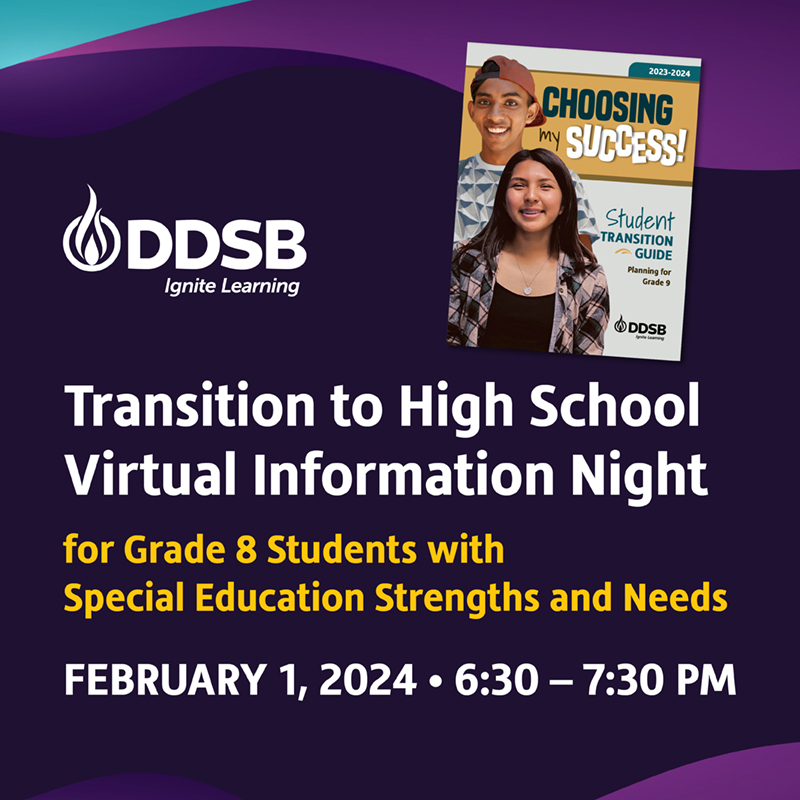 For Grade 8 Students, Parents and Guardians, Choosing my Success!

Intentional Transition Planning to Secondary School for Students with Special Education Strengths, Interests &amp; Needs. 
Registration link:
bit.ly/48GCQ9b