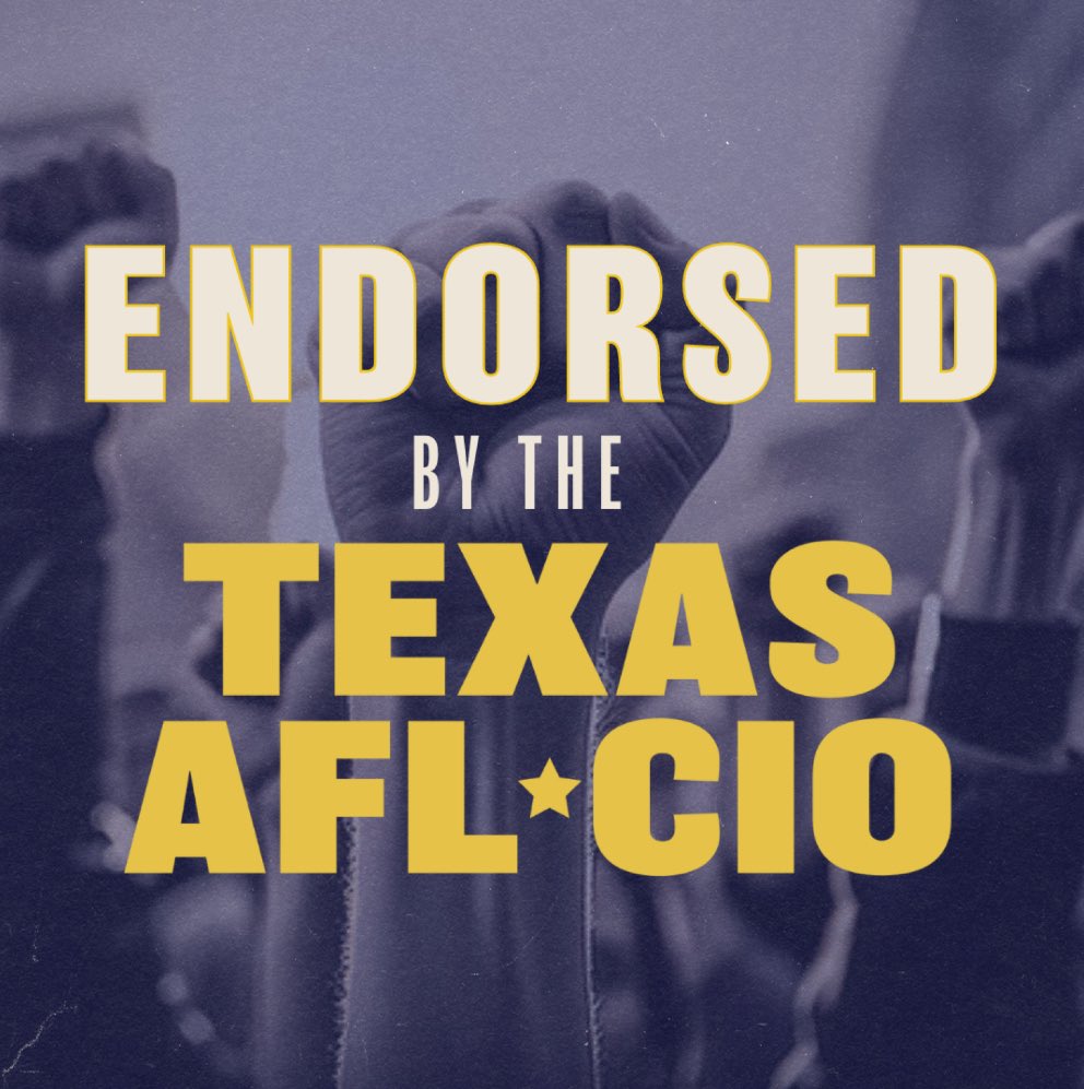 Honored to be endorsed by the Texas AFL-CIO COPE!

From steelworkers to screenwriters, plumbers to pipefitters, teachers to truck drivers, & all the working people who keep us running, I’m ready to fight for you!

#txlege #alexsandrafortexas #hd77 #LaborVotes #TXUnionStrong #1u
