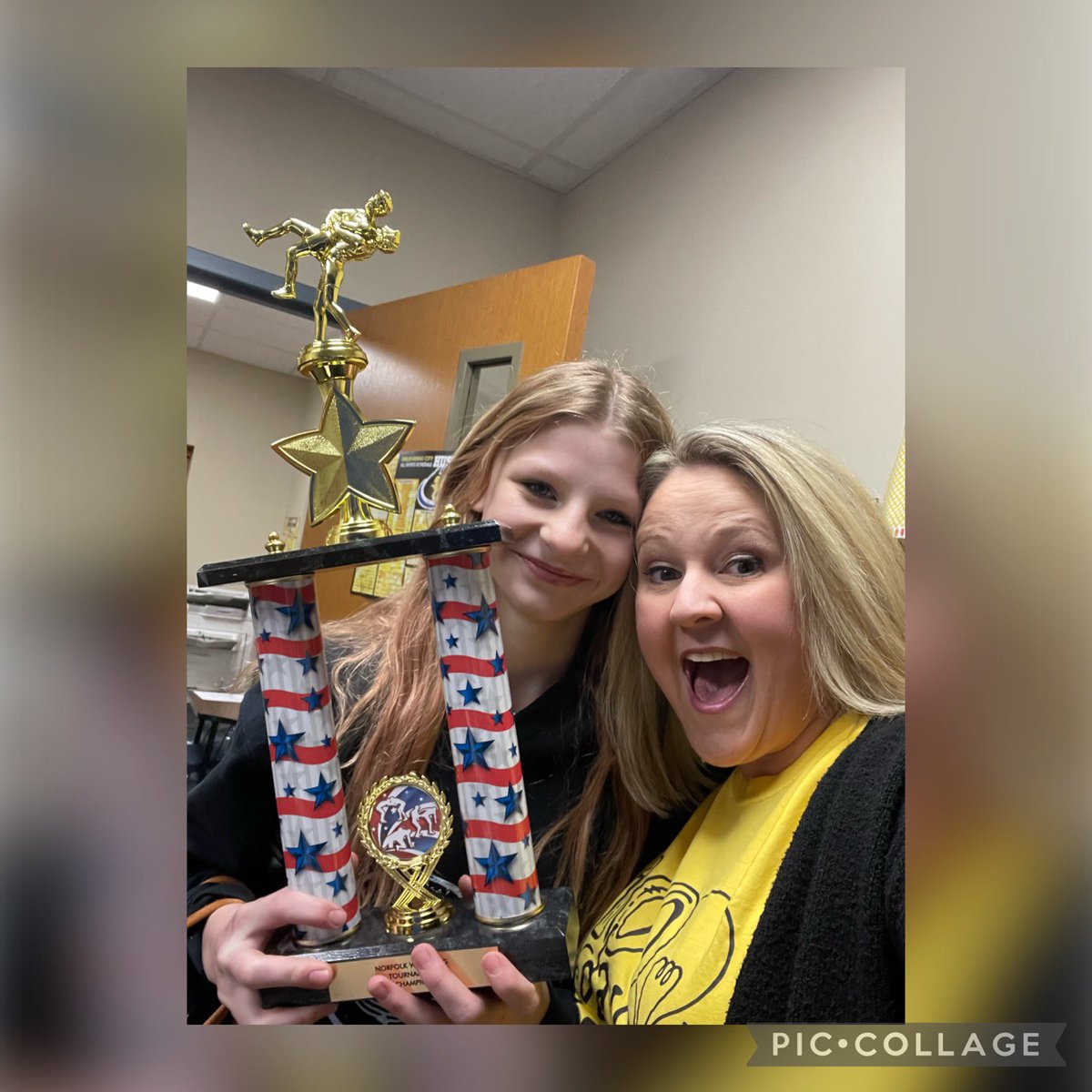 OenerFi's tweet photo. This girl is on 🔥!! Her hardware keeps getting bigger & bigger! I’m not going to be able to carry it around soon!!! I’m so unbelievably proud of you, Reagan! #wrestlelikeagirl @srchuskies #principalproud https://t.co/s5b8qt0Ef2