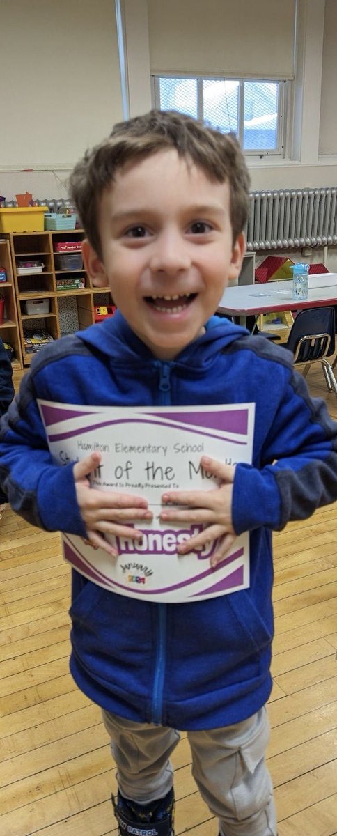 Look at how excited this ⁦⁦<a href="/Hamilton_Howler/">Hamilton Elementary School</a>⁩ is for his Student of the Month award!  #pbis #winning  ⁦<a href="/MsIzzoMath/">Ms. Izzo</a>⁩