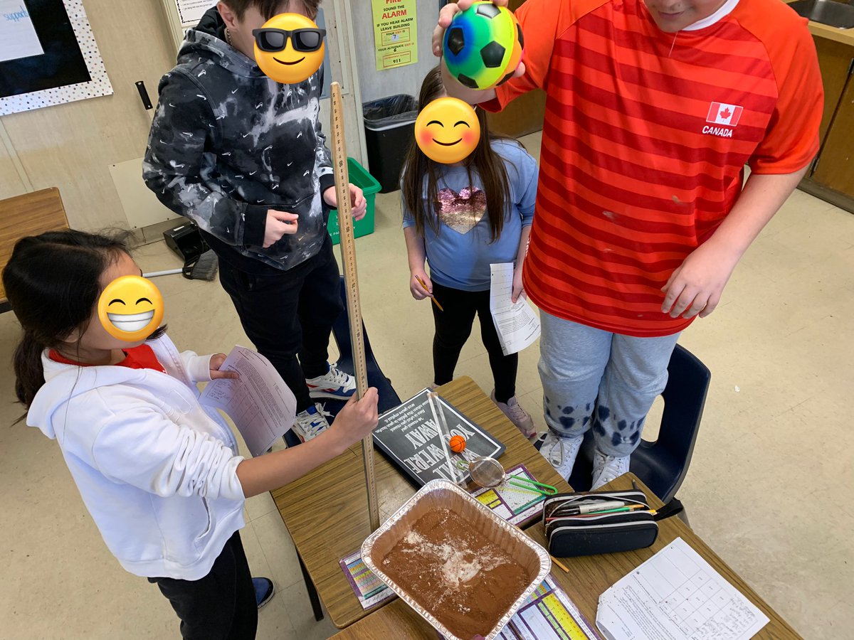 MsMatulic's tweet photo. After discussing meteors, meteoroids, meteorites and comets in Science, we performed an Impact Crater Lab! ☄️ 💫 Students changed the variables they tested to see how they would impact the way a crater looks! Lots of fun and learning was had 🤩 https://t.co/7XTS8E61dw