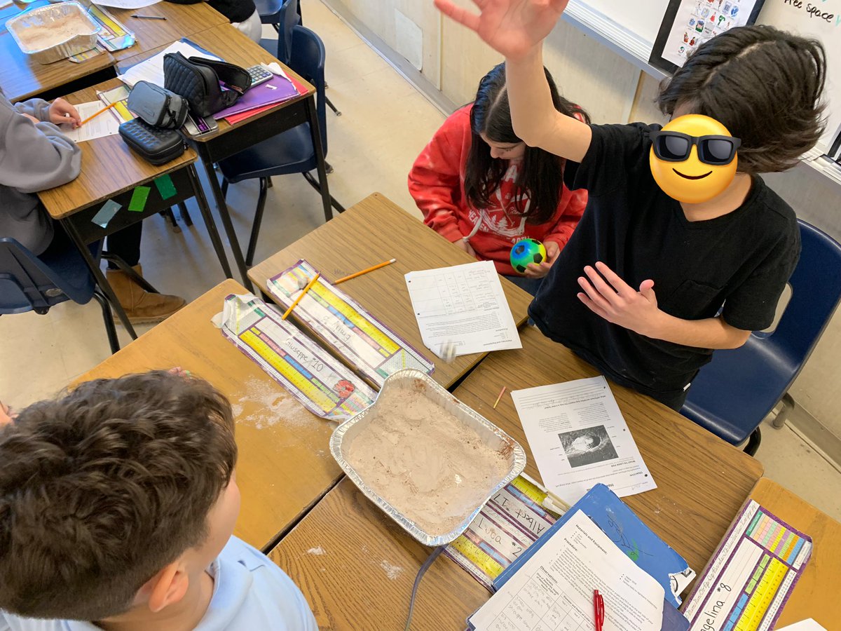MsMatulic's tweet photo. After discussing meteors, meteoroids, meteorites and comets in Science, we performed an Impact Crater Lab! ☄️ 💫 Students changed the variables they tested to see how they would impact the way a crater looks! Lots of fun and learning was had 🤩 https://t.co/7XTS8E61dw