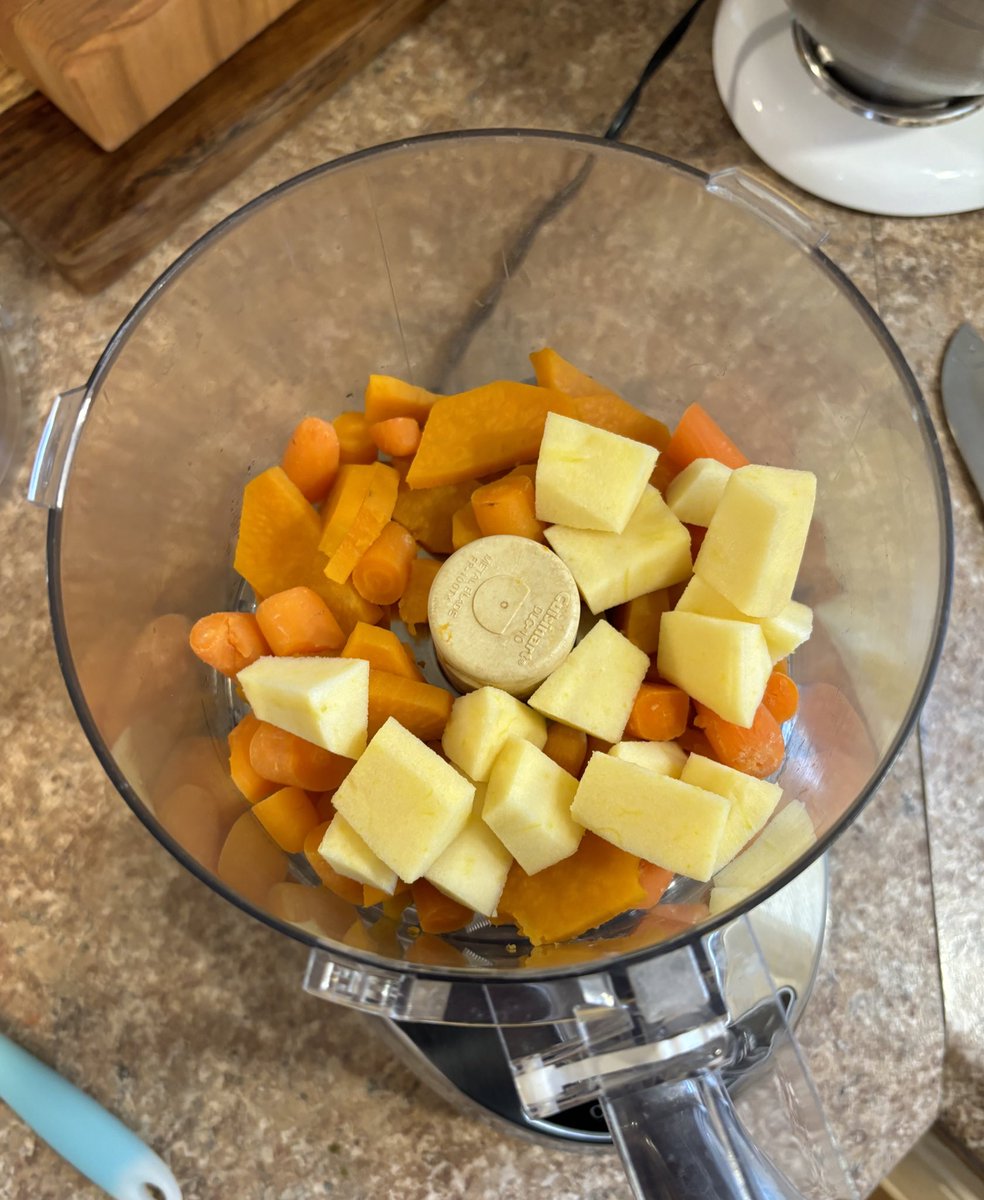 jenkovalov's tweet photo. Made some sweet potato + carrots + apple baby purΓ©e for my 11-month-old before prepping and cooking dinner tonight. π©π»βπ³π #ChefMama #APE #WeeSprout #BabyFood #Fresh https://t.co/cXSgSunsQW