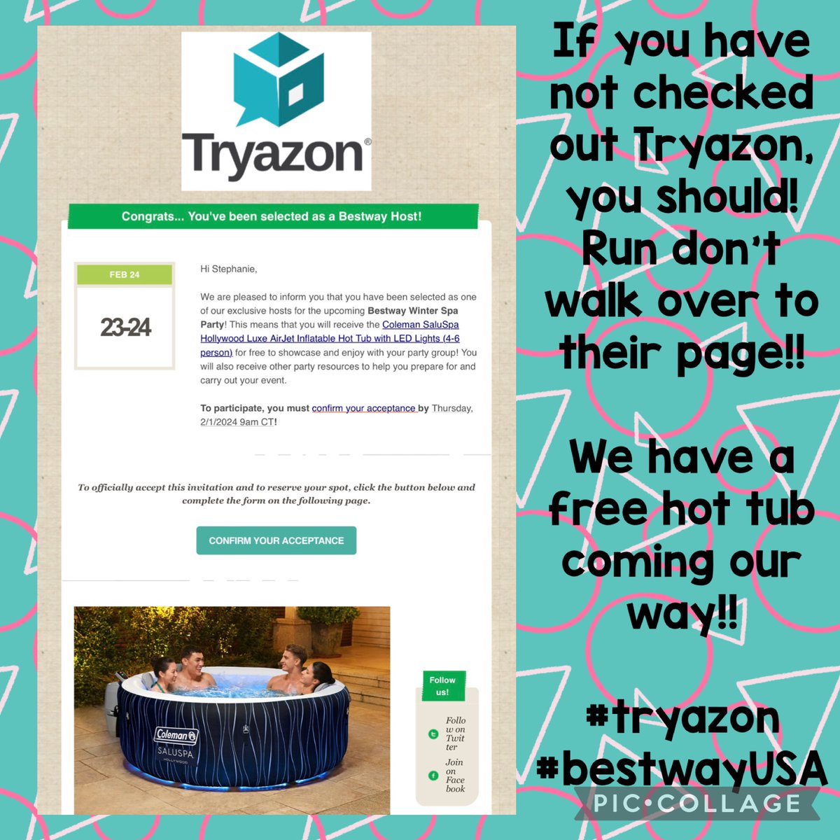 You only understand if you are a teacher or in law enforcement when I say tired. Thanks to <a href="/Tryazon/">Tryazon</a>  and @BestwayUSA we are going to be soaking in our new SaluSpa  Inflatable Hot Tub Spa.  I know we will be spending many nights relaxing! #tryazon #bestway #BestwayUSA #SALUSPA