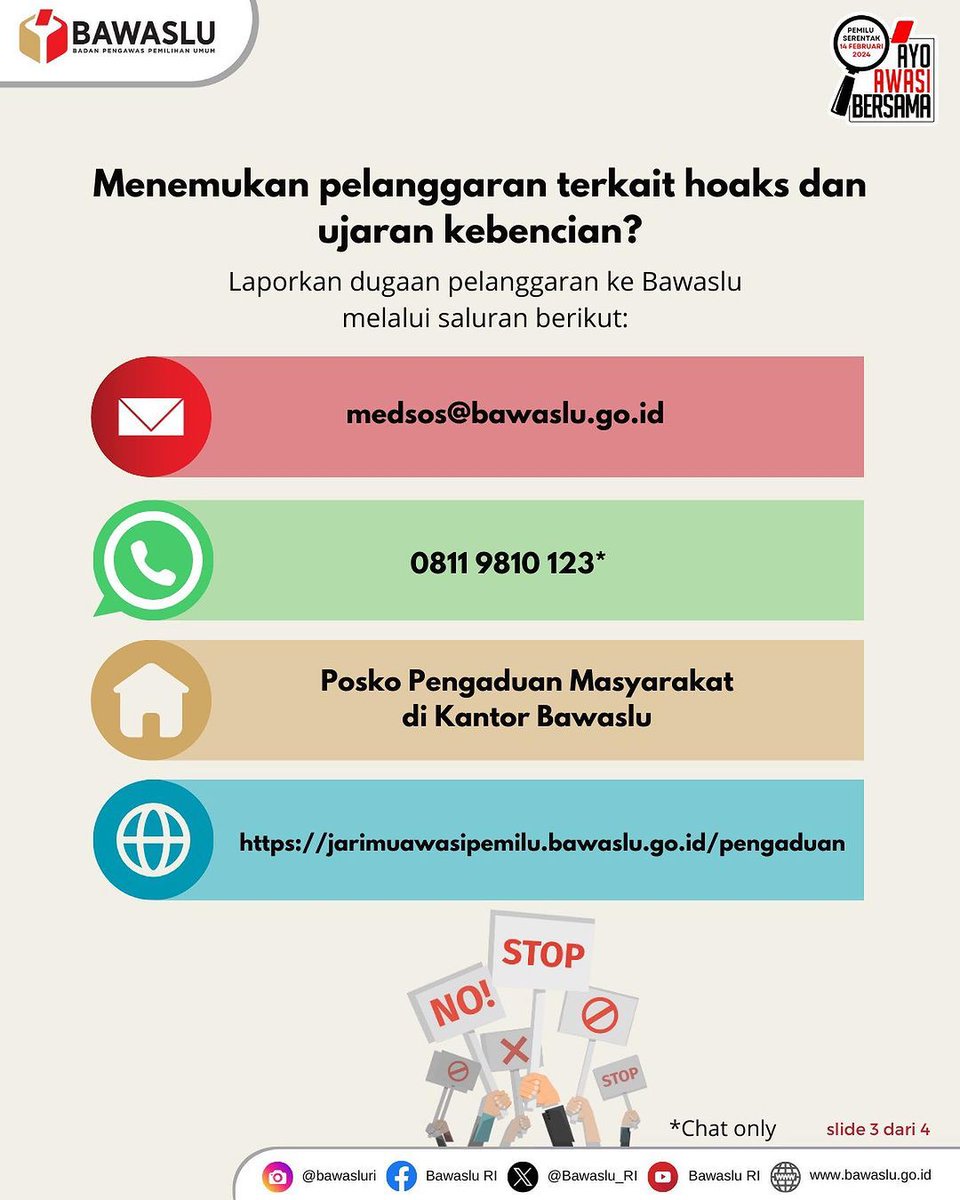 brynnclg's tweet photo. Halo #SahabatBawaslu, sudah pada tahu belum kalau ternyata tidak semua orang boleh ikut kampanye loh. Ada beberapa pihak yang tidak dibolehkan ikut.
Yuk #SahabatBawaslu baca slidenya sampai akhir yaa! 
#AyoAwasiBersama
#PemiluSerentak2024
@BawasluRI
@BawasluKepri
@BawasluBatam https://t.co/ELVYCf5KH6