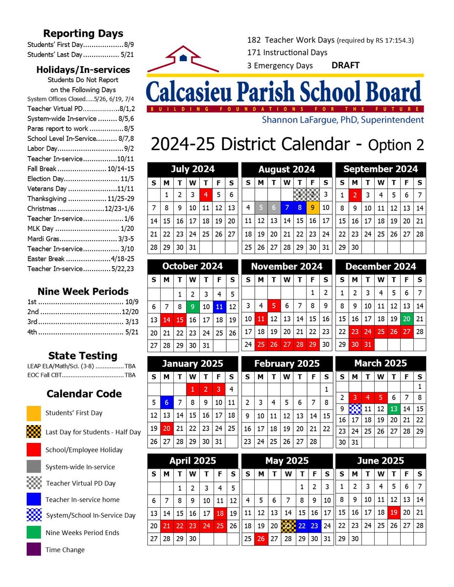 Calcasieu Parish School Board on X: calcasieu-parish-school-board-on-x-this-is-a-draft-of-the-2024-2025-school-calendar-that-was-approved-tonight-by-the-board-s-curriculum-and-instruction-committee-this-calendar-will-be-presented-to