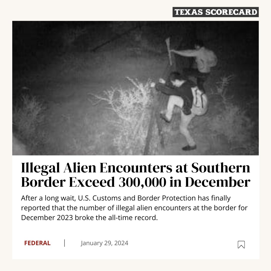 U.S. Customs and Border Protection released the numbers for illegal alien encounters at the southern border during December, which totaled 302,034 total encounters—the highest ever recorded in a month. 📲Full Story: l8r.it/VfYa