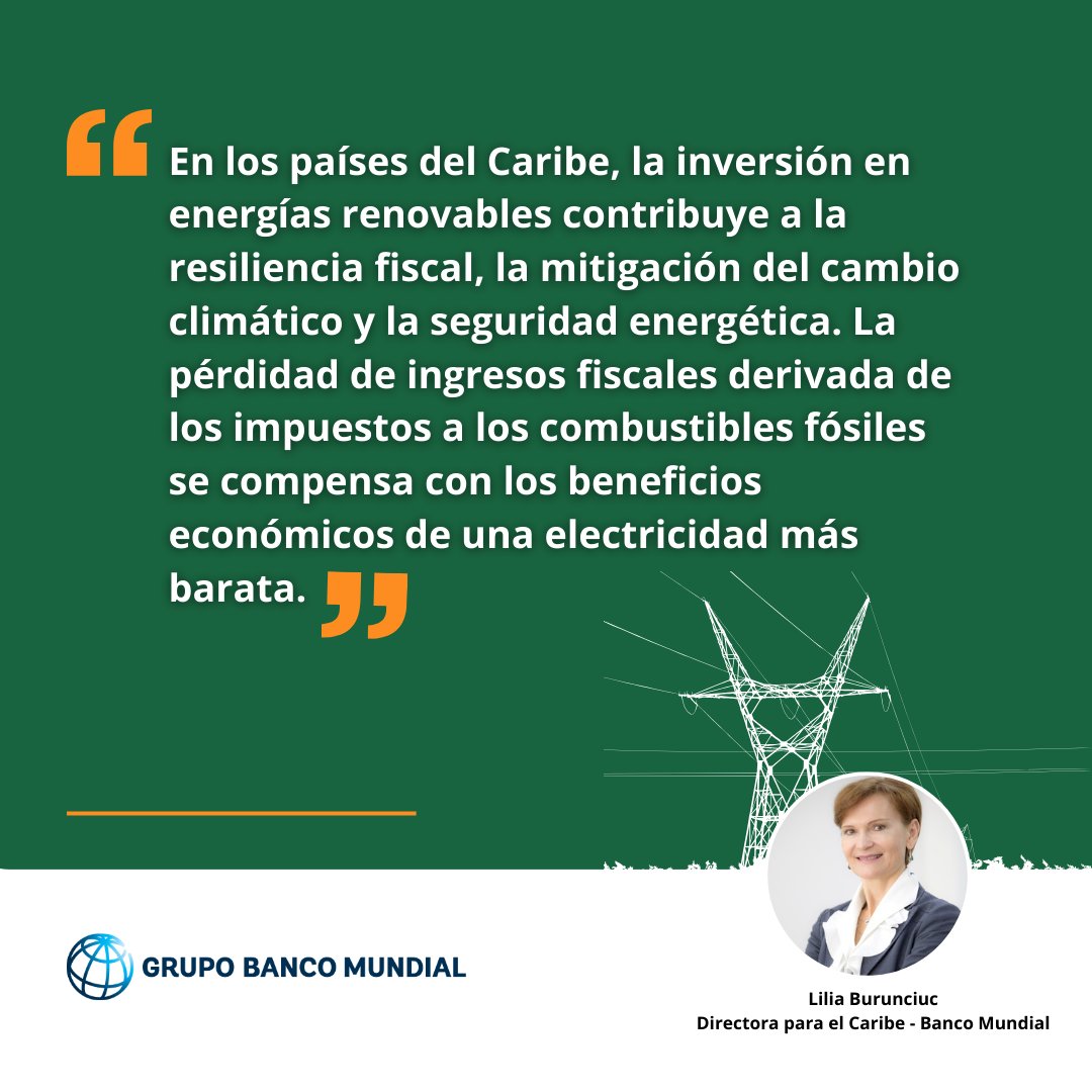 Inversión en energía renovable del Caribe = 
-Resiliencia fiscal
-Acción climática
-Seguridad energética.

Cambiar los impuestos a los combustibles fósiles por energía más limpia es una victoria económica con electricidad asequible.

Más información: wrld.bg/vIsY50QuE7c