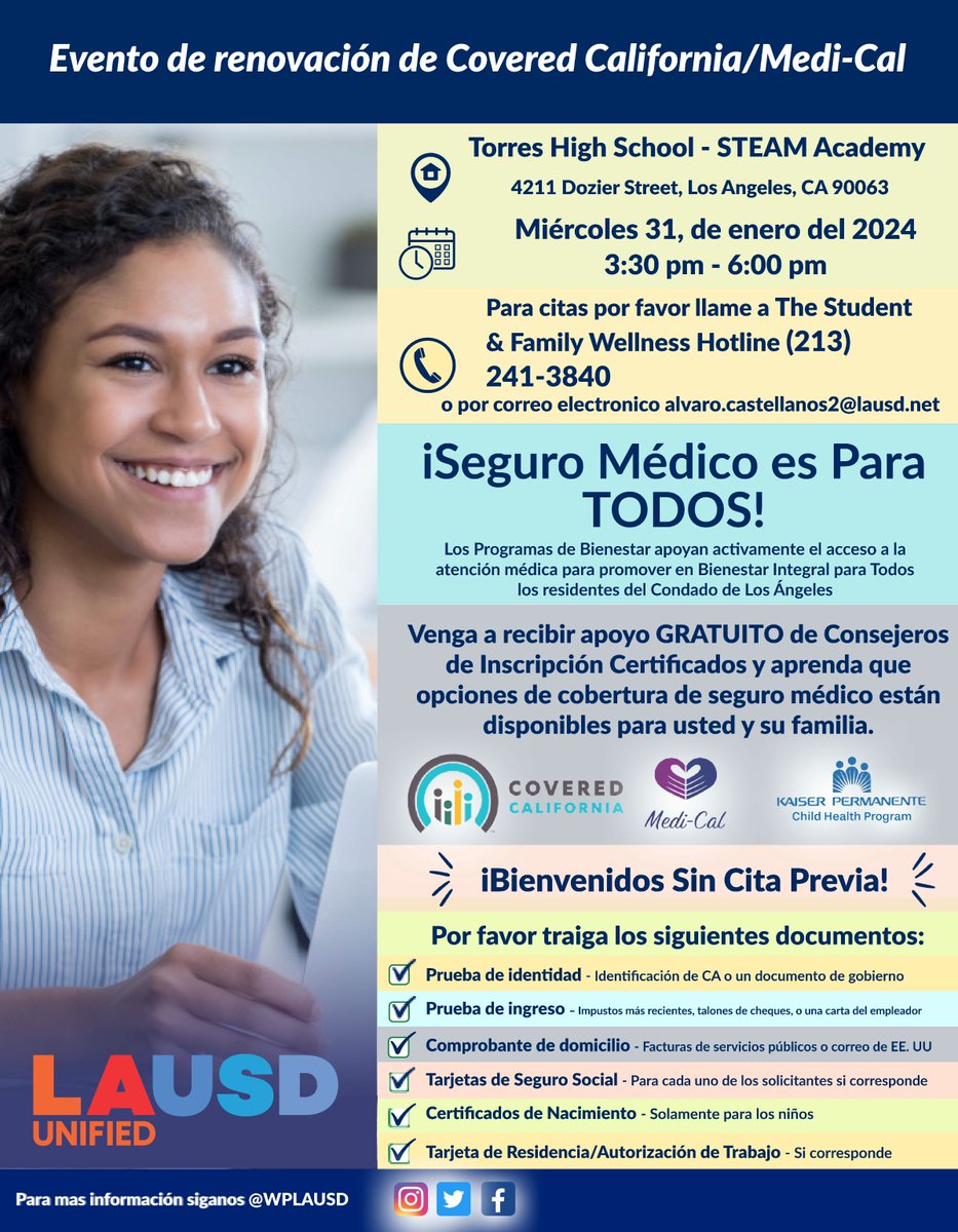 Thank you, Torres High School STEAM Academy for this helpful workshop! Everyone deserves quality health insurance - get yourself covered. Walk-ins welcome. #LAUSD #BD2 #HealthySchools #HealthyCommunities #TorresHighSchoolSTEAMAcademy <a href="/wplausd/">Wellness Programs_LAUSD</a>