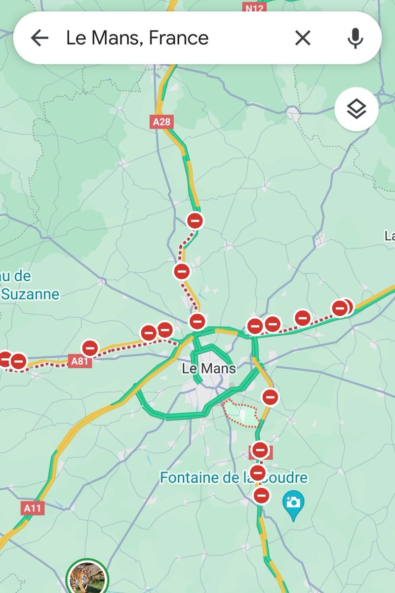 conorcoleary's tweet photo. Some amount of roadworks going on in France tonight.🚜🚜🚜🚜 https://t.co/nfK43Pm86l