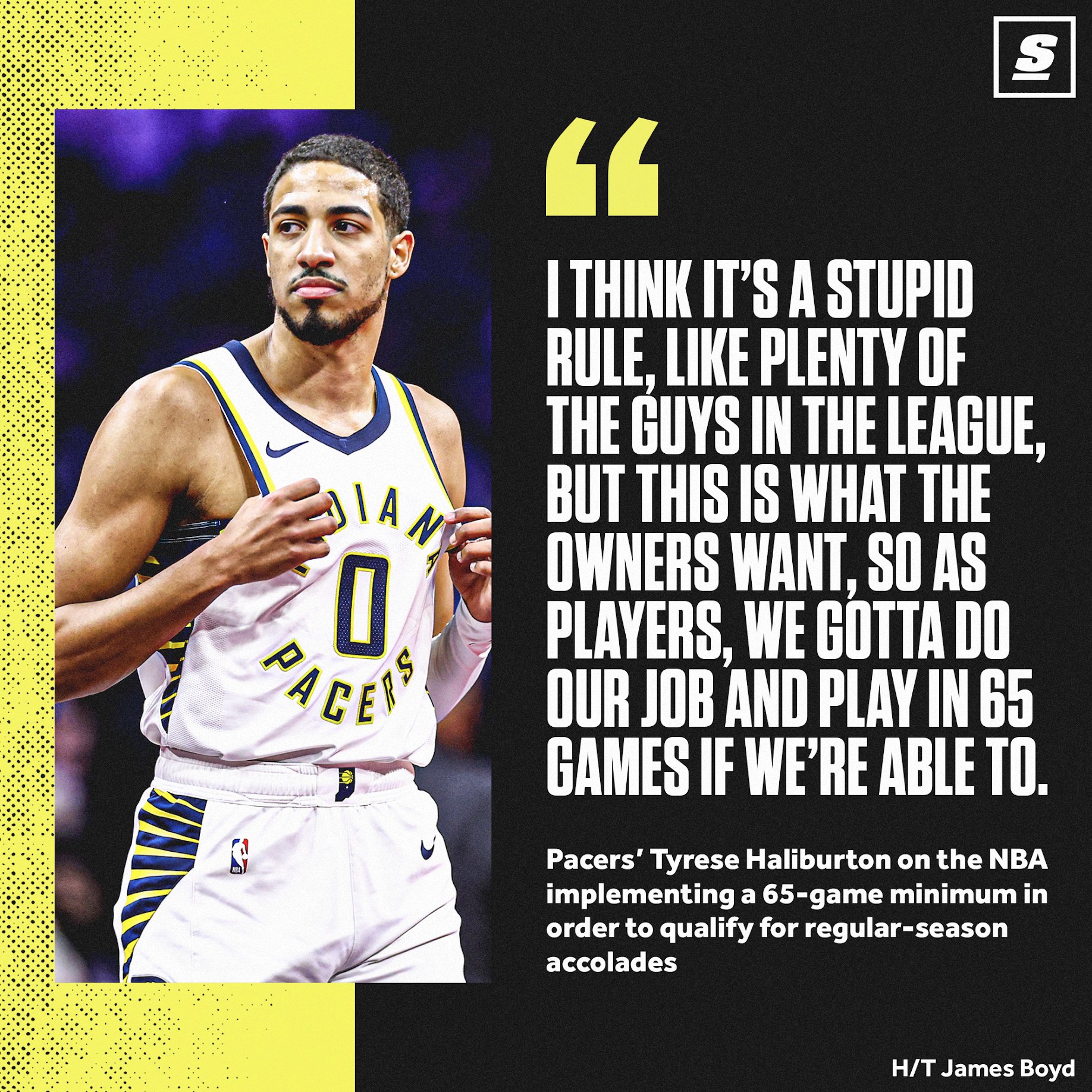 theScore on X: "Tyrese Haliburton can only miss three more games to remain  eligible for an All-NBA selection, missing out on All-NBA could cost him  more than $40 million. 👀 https://t.co/XrtElRNQIa" /