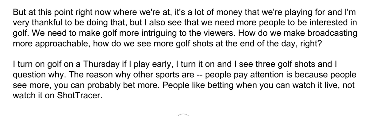 KJStewartpga's tweet photo. Pretty interesting commentary from Collin Morikawa in the press room today when talking about TV coverage... 🤔 https://t.co/ttdaBF8MZV