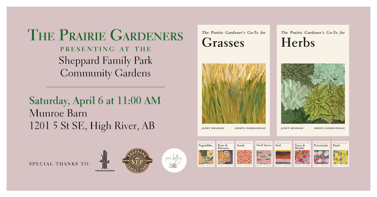 TouchWood Editions (@touchwooded) on Twitter photo The Prairie Gardeners will be travelling to <a href="/TownOfHighRiver/">Town of High River</a> for an event at the Sheppard Family Park Community Gardens. We hope to see you gardeners there with spade in hand!
📅Saturday, April 6 @ 11:00 AM in #HighRiver The Prairie Gardeners will be travelling to <a href="/TownOfHighRiver/">Town of High River</a> for an event at the Sheppard Family Park Community Gardens. We hope to see you gardeners there with spade in hand!
📅Saturday, April 6 @ 11:00 AM in #HighRiver