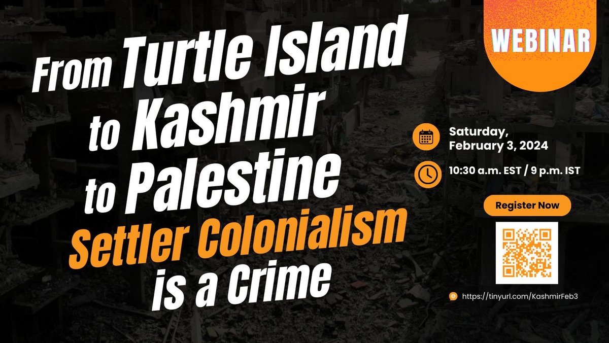 THIS SATURDAY: Discussing last week’s ICJ ruling, the international rule of law, settler colonialism, and the ongoing experience of violence among Palestinians, Kashmiris, and indigenous communities of North America. Register Now & Spread the word tinyuri.com/KashmirFeb3