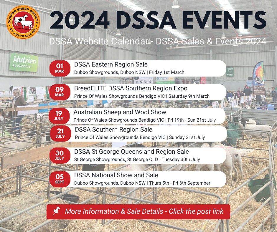 📅 Save the Dates: Unmissable 2024 DSSA Events!

For more event details, head to the DSSA website: dorper.com.au/?event-categor…