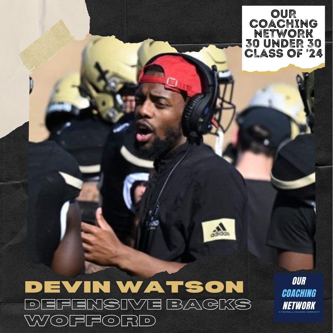 🏈30 under 30🏈 Welcome @Wofford_FB Cornerbacks Coach @CoachWatson_24 to the 2024 Our Coaching Network 30 Under 30 Class! He's one of the most talented young Defensive Backs Coaches in CFB & we're excited to have him🤝 30 Under 30 Selections 🧵👆