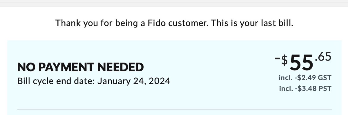 Hey <a href="/Fidomobile/">Fido</a>, you owe me $55 and I'm told it will take 90 days to send a cheque. How come you can take 90 days, but if I tried to do that with money I owed you, I would get late payment charges and possibly have my account terminated?