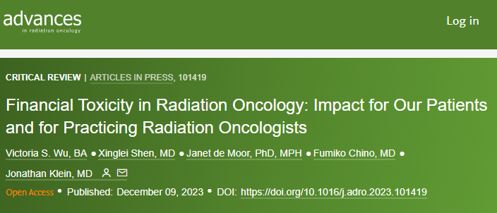 Fumiko Ladd Chino, MD, FASCO (@fumikochino) on Twitter photo This📰reviews existing #financialToxicity research, describes tools developed to measure FT, & suggests areas for intervention/study to help improve FT & outcomes for #radonc pts.
🙌<a href="/VictoriaSWu_/">Victoria Wu, MD</a> completed this #AdvancesRO📰during a summer <a href="/MSKCancerCenter/">Memorial Sloan Kettering Cancer Center</a>
advancesradonc.org/article/S2452-… This📰reviews existing #financialToxicity research, describes tools developed to measure FT, & suggests areas for intervention/study to help improve FT & outcomes for #radonc pts.
🙌<a href="/VictoriaSWu_/">Victoria Wu, MD</a> completed this #AdvancesRO📰during a summer <a href="/MSKCancerCenter/">Memorial Sloan Kettering Cancer Center</a>
advancesradonc.org/article/S2452-…