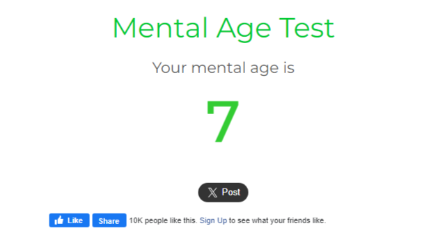 Exepalchan's tweet photo. I have a mental age of 7 !  https://t.co/KxQ3pdwHde #agetest 
Ok Somebody is Dying!! How The Fuck do i have the Mental Age of a 7 years old!!!
#twiiter #funny https://t.co/y7pwVTOuvD
