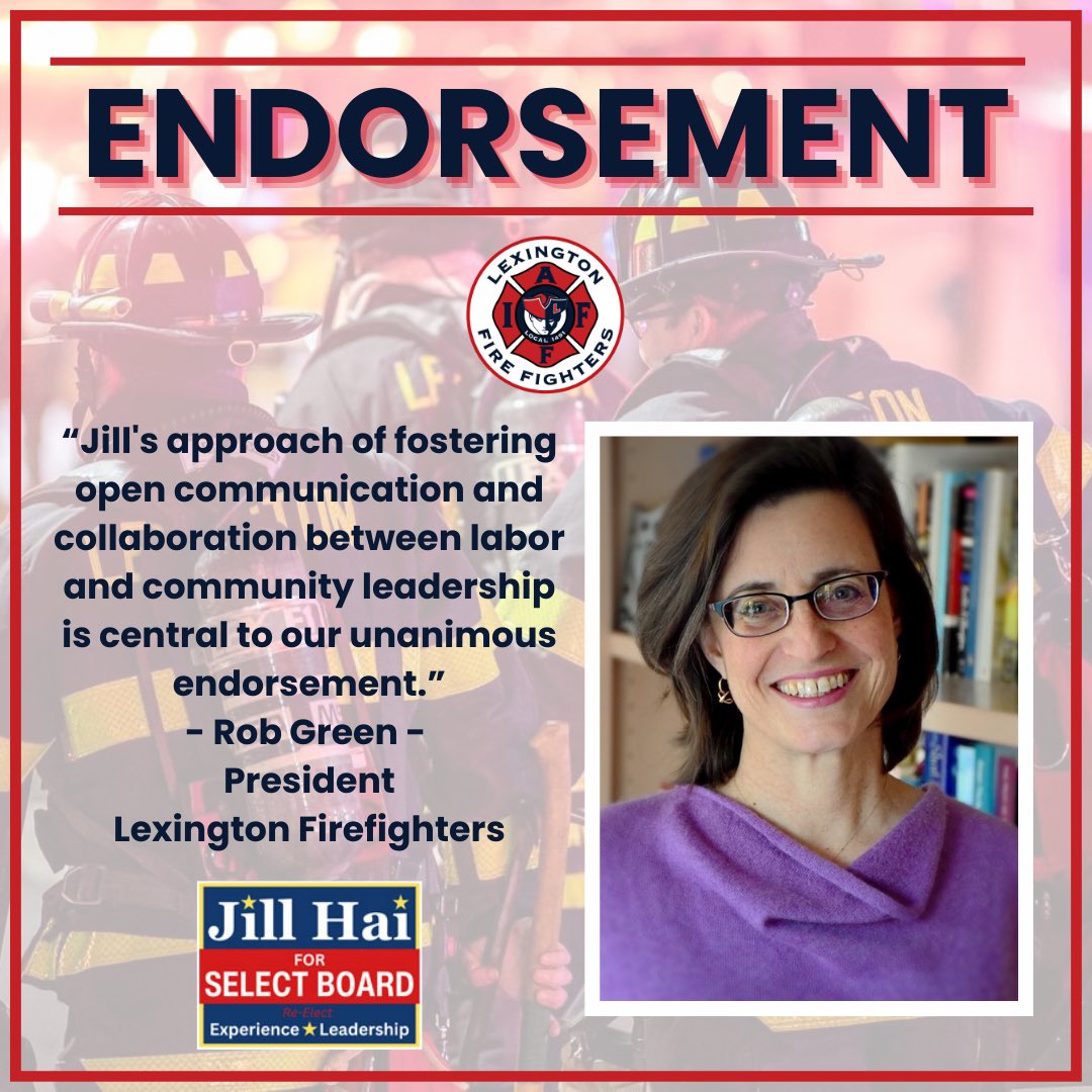 “Jill’s approach of fostering open communication and collaboration between labor and community leadership is central to our unanimous endorsement.” Lexington Firefighters Local 1491 is proud to endorse @jih2lx for re-election!