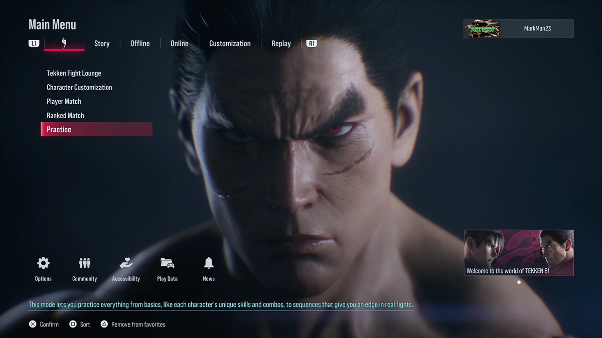 MarkMan23's tweet image. TEKKEN 8! One small change that I really enjoy is the option to pin menu options to your own personal main menu (favorites)!