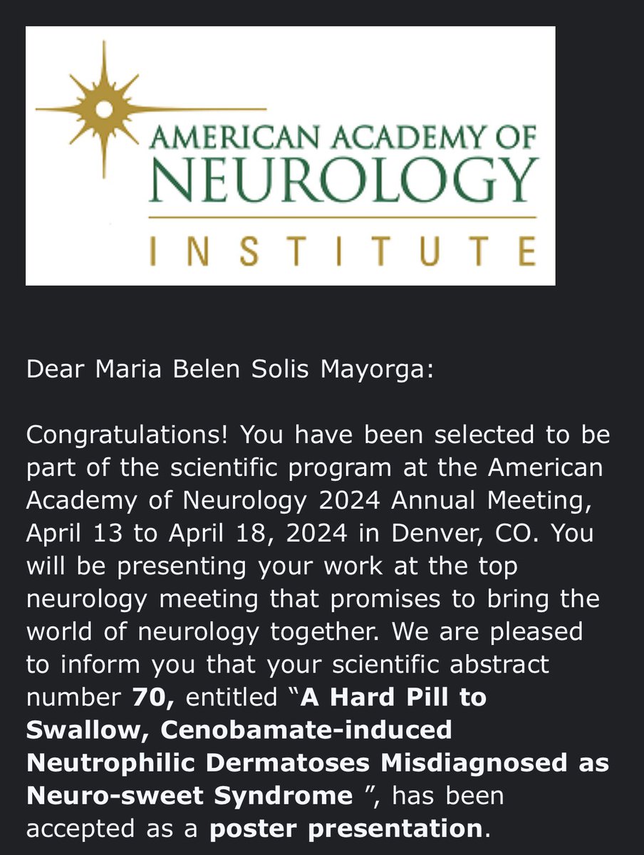 I am so excited and proud to present my first abstract at the @AANmember meeting in Denver ⛰️ Thank you for the contribution of coauthors @danielmorenoz, @MichelanthonyR1, l.Khvylia and the guidance of Dr. Hector Lalama See you there #AANAM 🧠 @larkinneurons @LARKINHOSPITAL