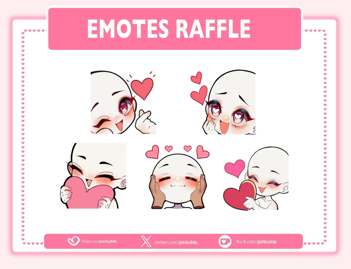 pinkuMe_'s tweet photo. Ends February 14 🥹❤️

❤️3 winners, each one will get 1 emote 🫶

💙RULES:
❤️-follow
❤️- RT
❤️- Comment your character

good luck ! 

#raffle #emoteartist #freeart https://t.co/YZIWHV9sdx