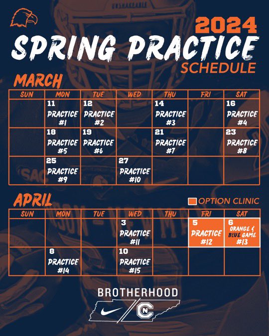 Join us this Spring ❕ Spring Practice March-April 🦅 Option Clinic April 5th-6th 🦅 Orange & Blue Game April 6th 🦅 #TalonsUp #CNFootball #FootballClinic #SpringBall Register for the Option Clinic at admissions.cn.edu/register/cncoa…