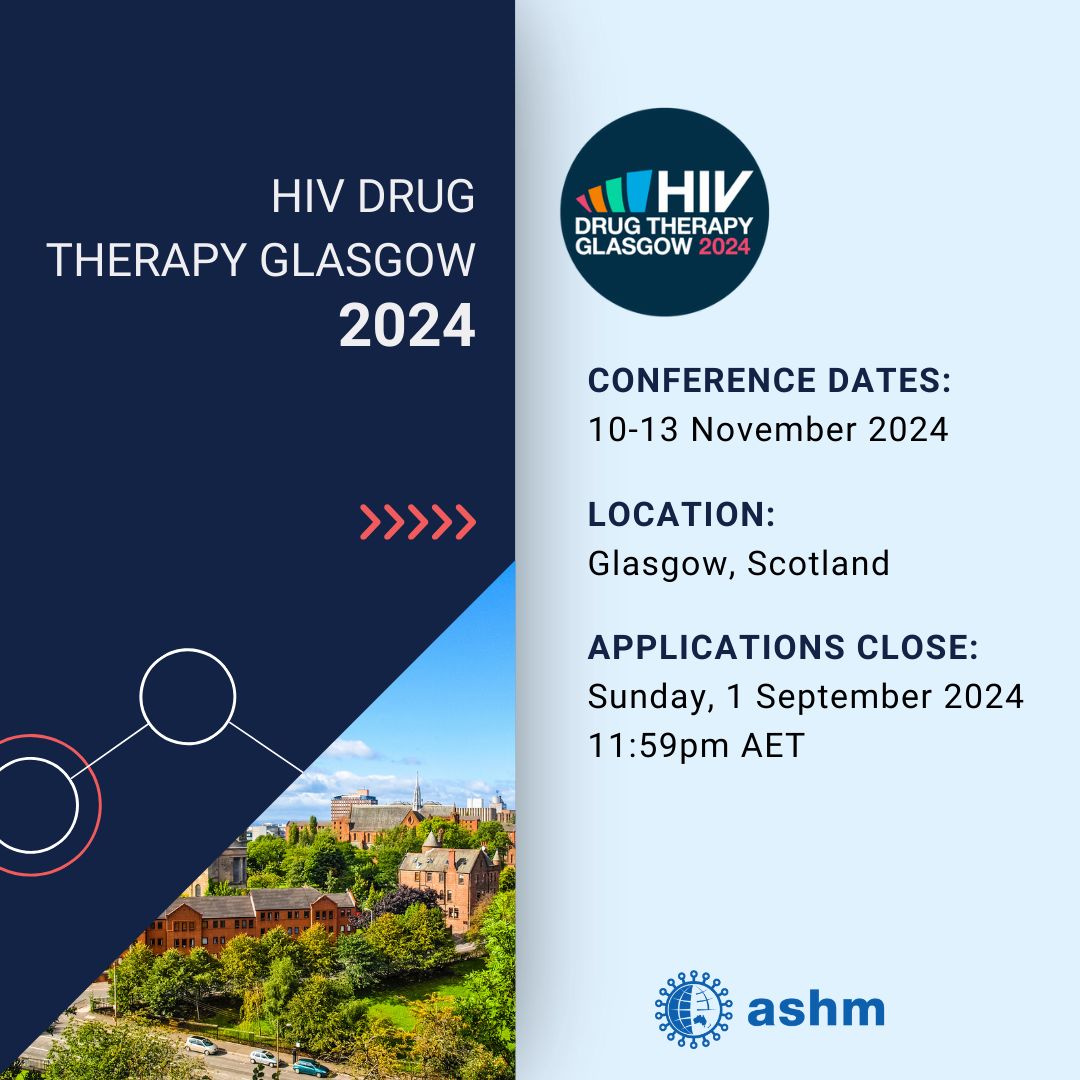 Don't miss out on this opportunity to attend global #HIV and #SexualAndReproductiveHealth conferences through an ASHM scholarship. 2/2 

Read eligibility conditions and apply: buff.ly/3Sx4rDZ 

#IUSTI2024 #HIVAIDS2024 #hivglasgow #AIDS2024 @iasociety @HIVGlasgow
