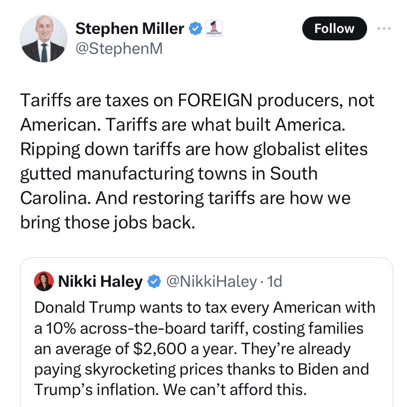 RpsAgainstTrump's tweet photo. This is a blatant lie, no matter how many times Trump and his sycophants say it.

Tariffs are taxes paid by AMERICANS. https://t.co/mJrqX3QGsJ