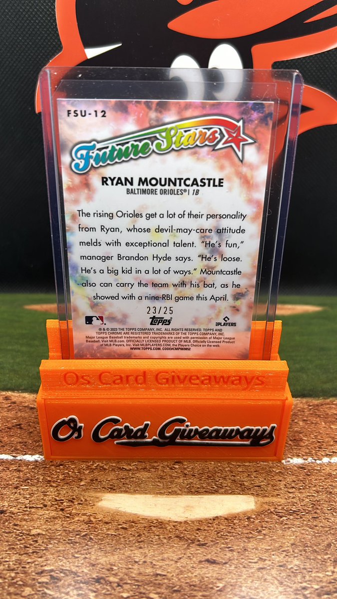 Tonight calls for a 🔥 giveaway. Like retweet and follow. I’ll select one lucky follower that does to receive this Ryan Mountcastle (23/25) card. Winner selected around 7PM EST tomorrow night. #Birdland #Orioles