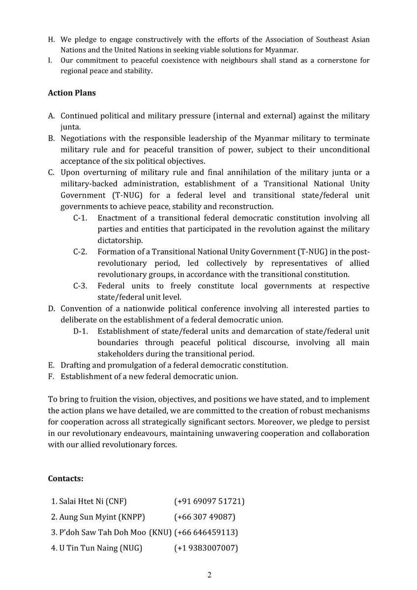 Joint Position Statement by Allied Organisations 
Engaged in Revolutionary Struggle 
towards Annihilation of Military Dictatorship 
and Establishment of a Federal Democratic Union
31 January 2024
#WhatsHappeningInMyanmar 
#CNF #KNPP #KNU #NUG