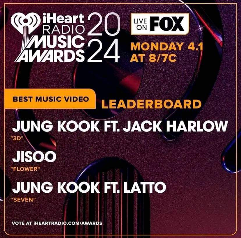 Mientras hacen stream recuerden votar por Jisoo! Es la double hour por lo que es importante que voten ahora. Ademas de que Flower está entre los 3 videos musicales mas votados de los iHeart Radio Awards

🔗iheart.com/music-awards/