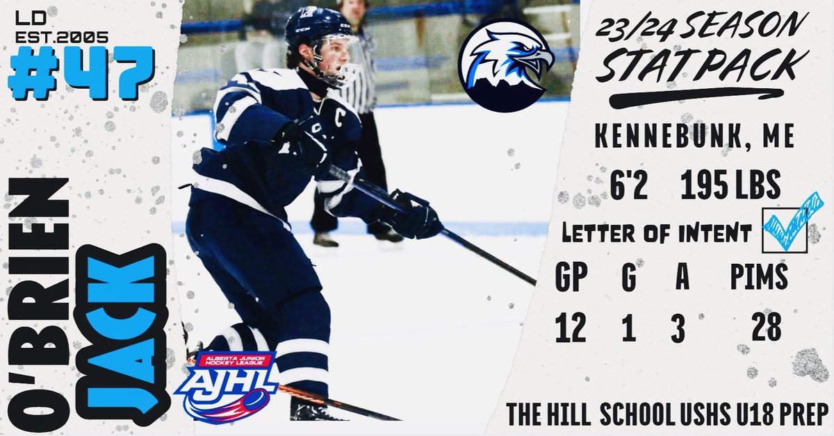 Signing Alert 🖊️

The Canmore Eagles are excited to announce that we’ve signed Jack O’Brien of the The Hill School Academy for the 24/25 season. 

Welcome to the Bow Valley
#abovetheclouds

⛰️🦅