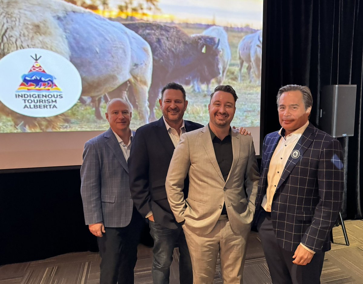 Thank you @ExploreWBRegion President and CEO Kevin Weidlich, @TravelAlberta CEO David Goldstein, and @IndigenousAB President and CEO Shae Bird (left to right) with myself raising awarenss about Indigenous tourism opportunities in Northern Alberta. #indigenoustourismteamcanada…