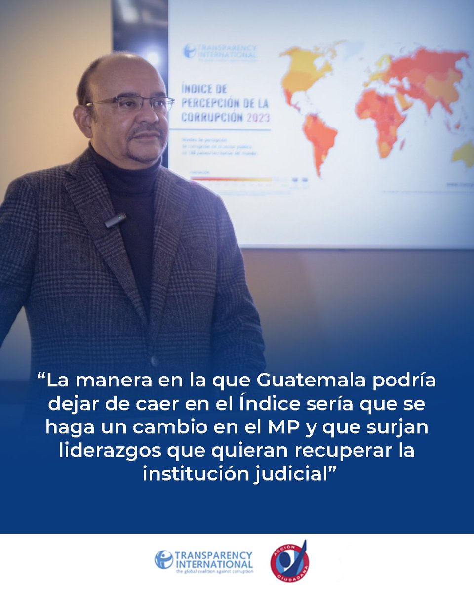 AcGuatemala's tweet photo. #IPC2023 #Guatemala 
"La manera en la que Guatemala podría dejar de caer en el índice sería que se haga un cambio en el Ministerio Público y que surjan liderazgos que quieran recuperar la institución judicial". https://t.co/NcH1P3wqwb