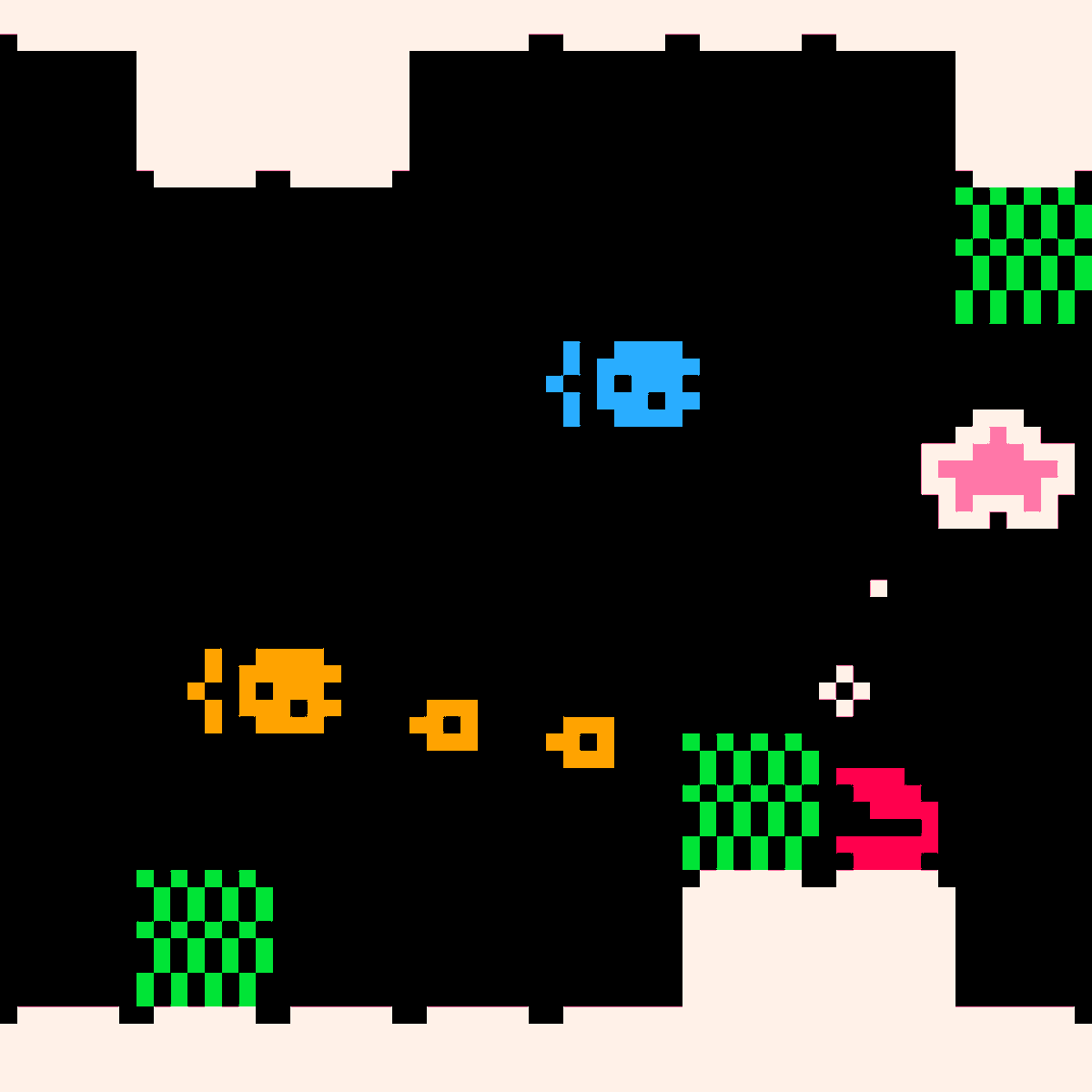 Two-player fish shooter mock-up. #gamedev #pico8