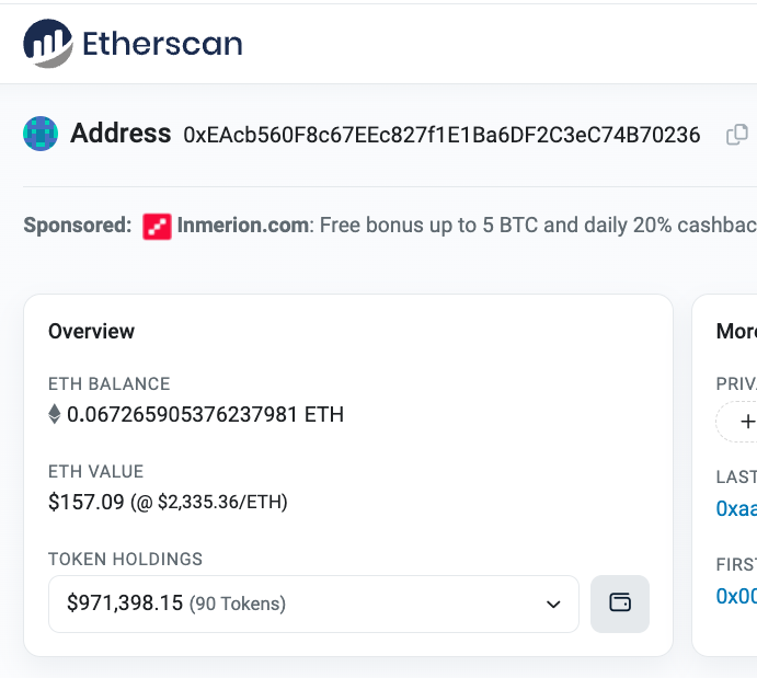 sri_phoenix's tweet photo. Secrets to finding 100x 💎 tracking crypto whales 👇

You will see every last detail of their wallet.

EXACTLY which tokens they hold/stake.

EXACTLY how much, and when they bought.

It’s all plain as day.

And the best part?

BUY and SELL signals - totally FREE.

Just a little research is all it takes.

Here is one way I found 100x gems last cycle:

1. Go to https://t.co/jhLTAkmXrs.

2. Search for one of your favorite tokens. Today we will try $OLAS.

3. Click the "Holders" tab.

4. Scroll down past the first 10-20.

Start on holders with less than 1% of total supply.

5. Pull up a second etherscan tab. Copy the addresses from 1 and paste to 2.

6. Look at "Token Holdings." There needs to be at least $500k.

If there is a large quantity but only 1-3 tokens, skip and go fish.

Keep going down the list until you find one with some substance.

Once you do, this is where the magic happens.

#45 down gave a large balance ($1 mm.+) and 90 tokens.

Bingo. Let's investigate.

6. Now go to https://t.co/m9Q3LTNRmu. Paste it up top.

Look at overall performance. It should be consistently up.

Now look at the tokens they hold.

They are ordered from largest to smallest allocation.

Focus on the top 3-5.

This whale holds $OLAS, $AGRS. and $MOZ.

In other words, he knows what's up.

Average buy for $OLAS was $1.13.

You will start to notice consistency among whales.

The more whales hold a token, the higher conviction.

7. Click one token, and see where they bought/sold.

Look for early buys (insider).

8. Click the ticker, check the market cap.

Aim for sub $50 million projects.

Use https://t.co/SkOe2gvoKs to see where to buy them.

9. Set alerts in Zerion for whenever they transact. 

This helps to find rising stars. 

Hope you all found value. I dive deeper in my 100x DeFi course in bio. Like this tweet, and I'll share deep dives for more of my for the #Bitcoin  #Bullrun2024. 

Follow me now or regret it later anon.