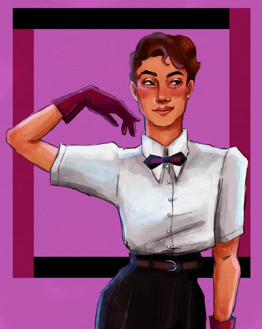 Humanoid angel dust with fashion of 1940s, pre-death colours too. I want to draw more but really crank up the vintage fashion#HazbinHotelFanart #HazbinHotelAngelDust #hazbinhotel 