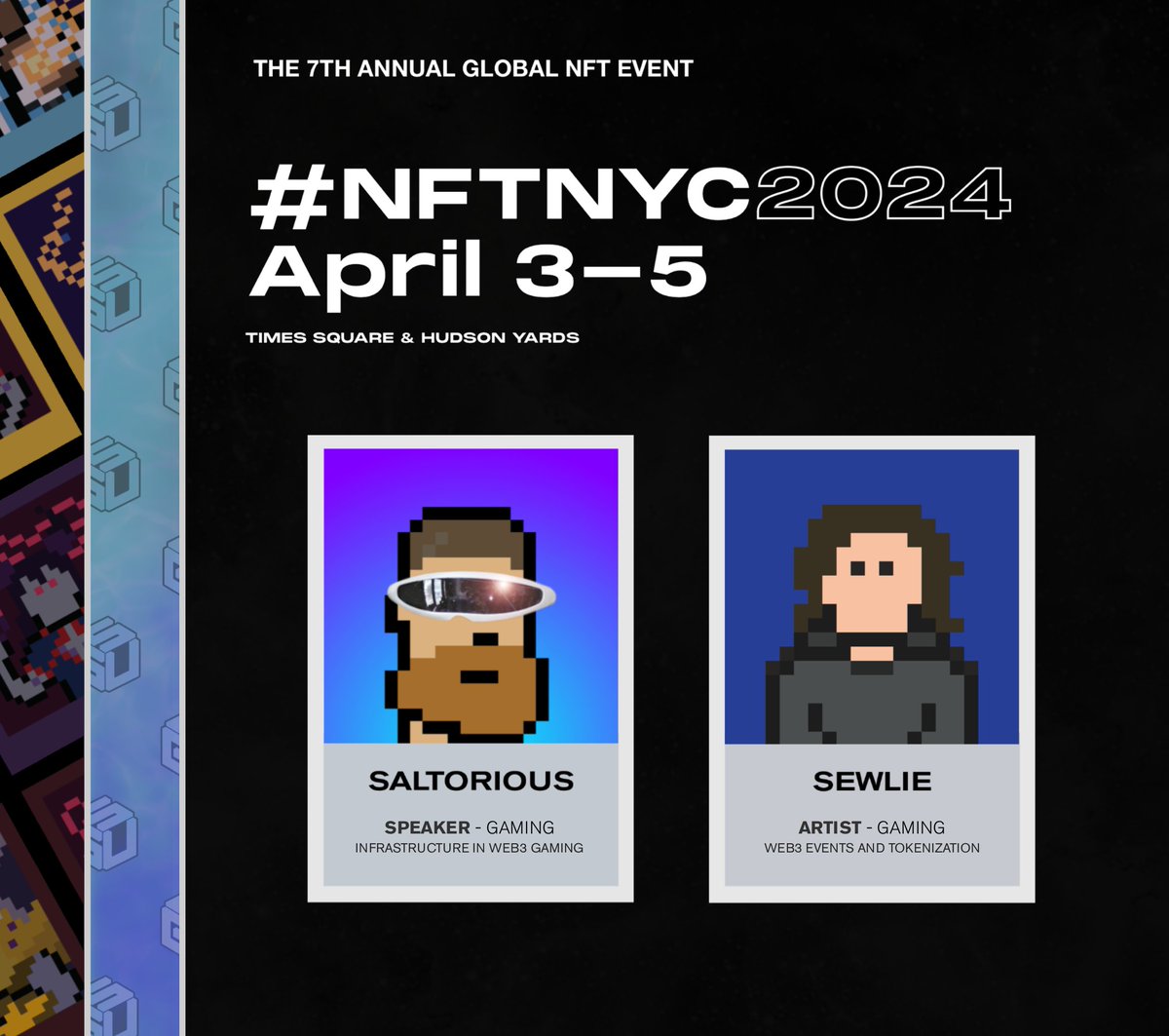 gu_stakes's tweet photo. 📢Gladiators!!! Our very own have been chosen to speak &amp; present  @NFT_NYC !!

@saltorious1 - Talk on cross platform gaming NFTs &amp; synergies with web3 game infrastructure.

@sewlie  - Showcase GODs NFT &amp; talks about @GodsUnchained 

Attending? Make sure to say Hello!👋 https://t.co/s9eDgDS4SS