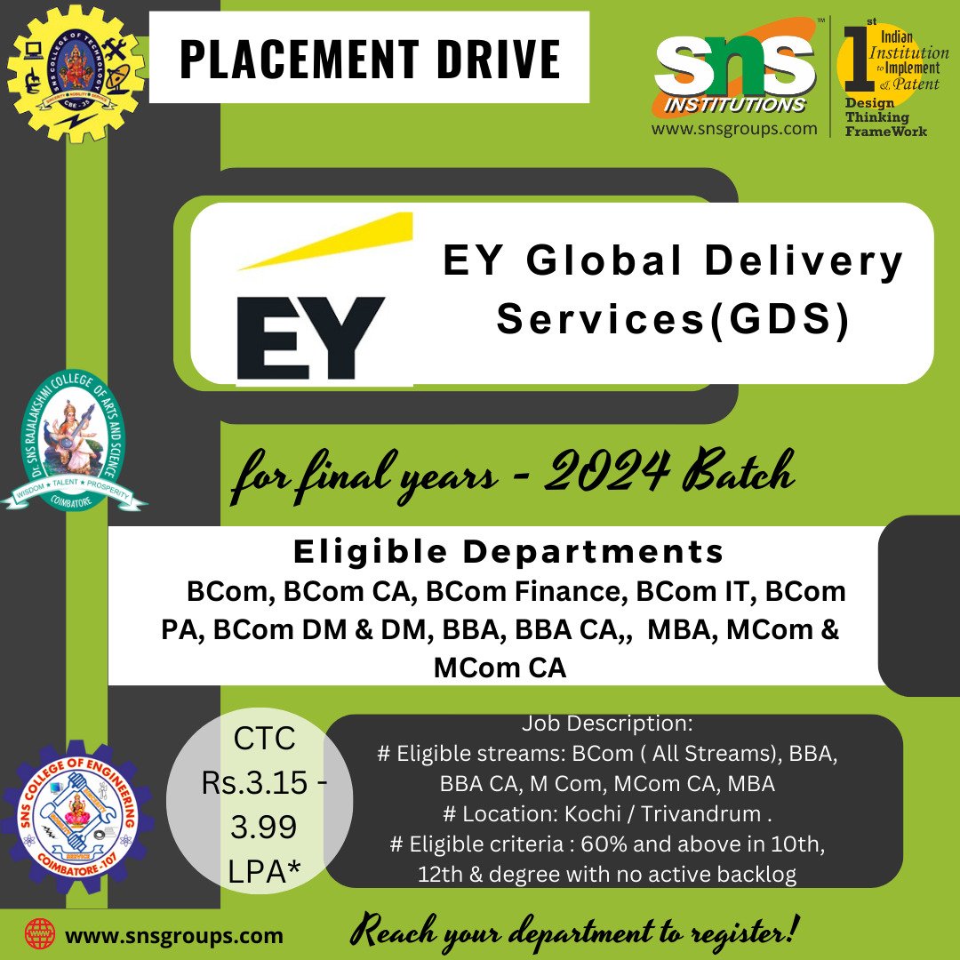 snsinstitutions's tweet photo. Get your Dream Placement at SNS Institutions – EY Global Delivery Services
#SNSInstitutions #SNSDesignThinkers #DesignThinking
#Bestcollege #engineeringcollege #coimbatore #trending #placementdrive #placement #campusplacement #offcampusdrive #job #jobs #offcampusplacement l https://t.co/ESGmqjUIN4