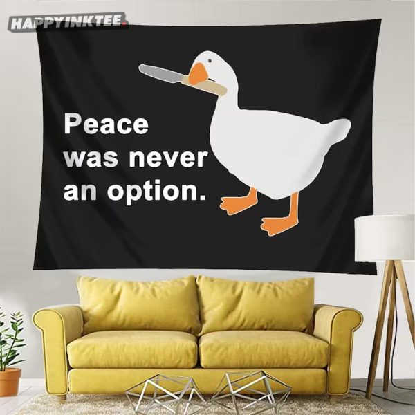 happyinktee's tweet photo. 🦢✌️ Goose Peace Was Never an Option Tapestry - Transform your space with a funny goose meme! 
https://t.co/3t8qyKBd9y
#peacewasneveranoption #goose #goosememe #gooselove #funnygoose #tapestry #walldecor #housedecor #usa #printondemand #happyinktee https://t.co/uFkj67EWWe