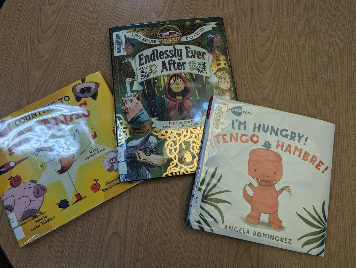 We have a 3 way tie for our favorite 2*2 book! We've never HAD a three way tie! @carrietillotson's Counting to Bananas, @LaurelSnyder & @dsantat's Endlessly Ever After, & I'm Hungry by @andominguez. Great books we enjoyed enjoyed off this years 2*2 books. @TXLA @YISDLibServices