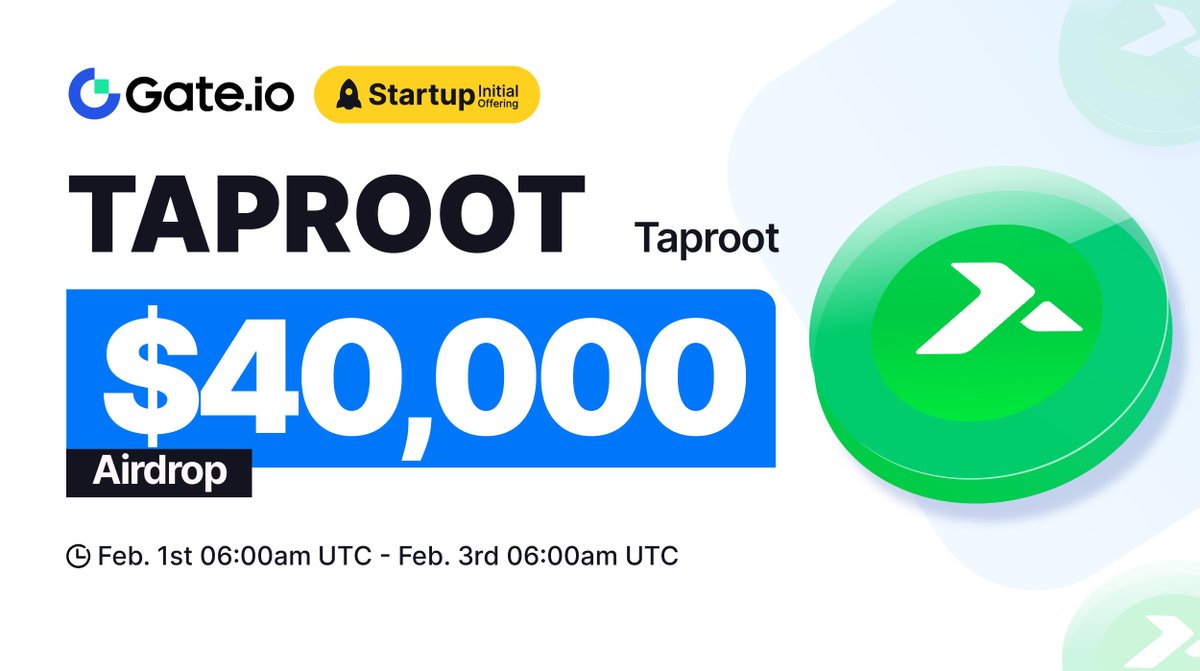 Gate.io #Startup Initial Free Offering: #TAPROOT <a href="/TaprootExchange/">Taproot.Exchange</a>

🗓 Subscription: 06:00 AM, Feb 1 - Feb 3, 2024 (UTC)
💰 Airdrop Value: $40,000

Claim NOW: gate.io/startup/1160
More: gate.io/article/34314

#GateioStartup #Gateio #Airdrop #Launchpad