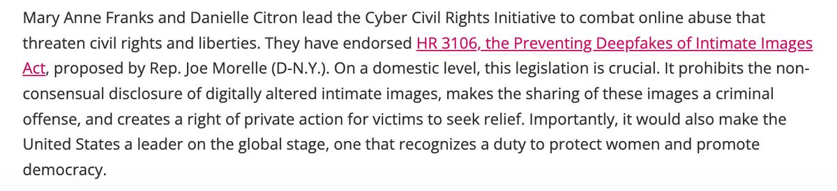 Good piece in@MsMagazine about the need to prohibit sexually explicit digital forgeries ('deepfakes'), which notes that there is a bill pending before Congress, HR 3106, that would do just that @CCRInitiative msmagazine.com/2024/01/30/tay…