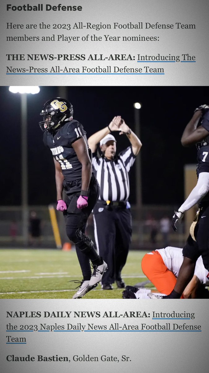 Blessed to be named All region defense team , 1st team all area, and a defensive player of the year nominee.