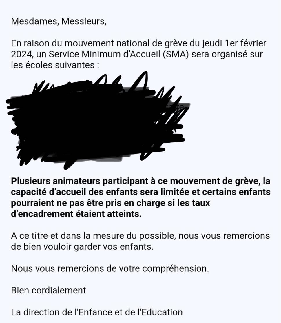 FinancialAKB's tweet photo. Madame la Ministre, je vous adresse ce message de la mairie de ma commune concernant la grève de jeudi. Quand aurons-nous tous les moyens de scolariser nos enfants normalement? ⁦@AOC1978⁩ ⁦@EmmanuelMacron⁩ ⁦@GabrielAttal⁩ ⁦@datirachida⁩ https://t.co/zT2Ycyy9On