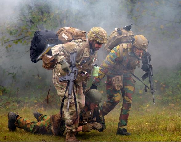 International military medics take part in advanced first responder training at Pfullendorf, Germany.